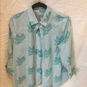 Striped Shirt with Teal Floral Pattern